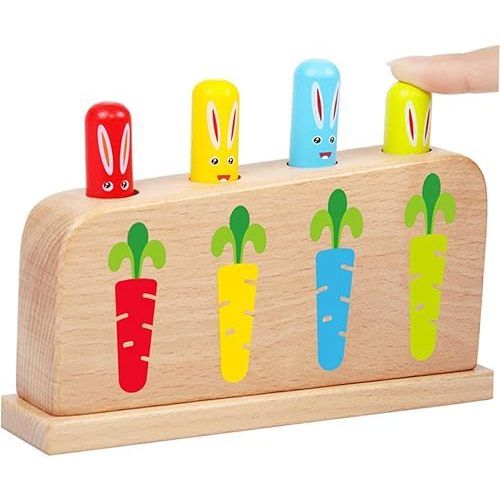 VICASKY 1set Wooden Pop-up Toy for Boy Girl Cartoon Stick Game Early Educational Cognitive Ability Development Engaging Playtime for Boys and Girls Random Style