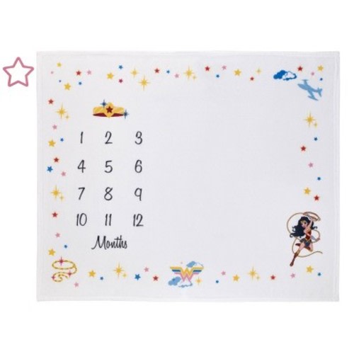 Warner Bros. Wonder Woman Milestone Baby Blanket: Figures Pattern, 50" Length, Microfiber