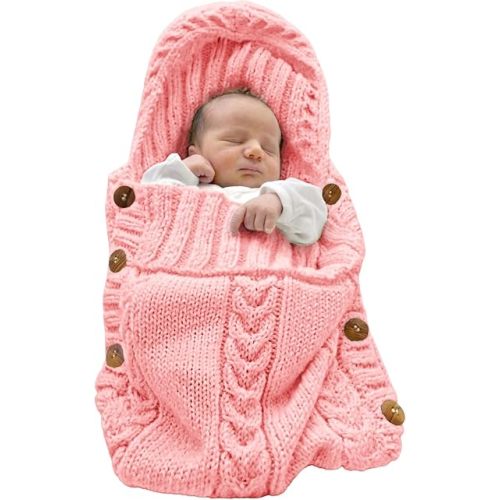 XMWEALTHY Newborn Baby Wrap Swaddle Blanket Knit Sleeping Bag Receiving Blankets Stroller Wrap for Baby Light Pink 0-6 Month