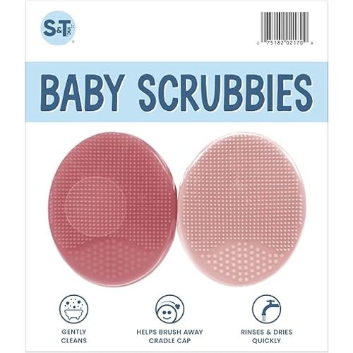 S&T INC. Exfoliating and Massaging Cradle Cap Bath Brushes for Baby, Silicone - 2 Inch x 2.5 Inch, Pink, 2 Pack
