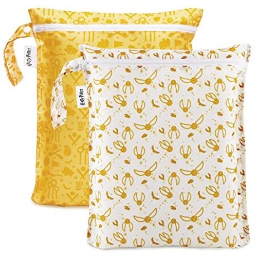 Bumkins Waterproof Wet Bag, Washable, Reusable for Travel, Beach, Pool, Stroller, Diapers, Dirty Gym Clothes, Wet Swimsuits, Toiletries, 12x14 - Harry Potter Quidditch (2-Pack)