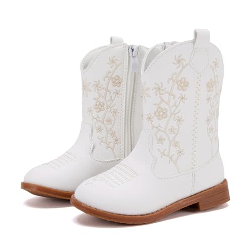 BMCiTYBM Toddler Girls Cowboy Cowgirl Boots Little Kids Pointed Toe Western Boots Mid Calf Side Zipper Riding Shoes for All Seasons (Toddler/Little Kid)