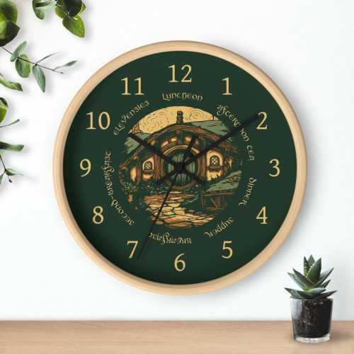Seven Meals Wall Clock: Round Door Cottage Art - Halfling Kitchen Decor - Silent Mechanism - Fantasy Book Gift