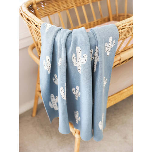 Cactus Baby Blanket, Blue