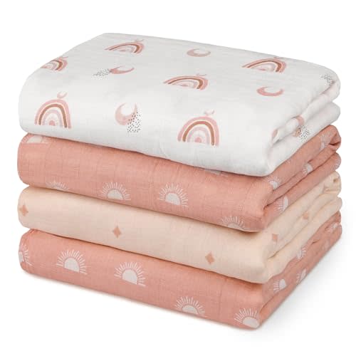 GLLQUEN BABY Muslin Swaddle Blankets 4-Pack Breathable Receiving Blankets (35" x 40") Soft Baby Blankets for Girls and Boys Newborn Essentials Muslin Burp Cloths Swaddle Wrap Baby Gift (Sun)