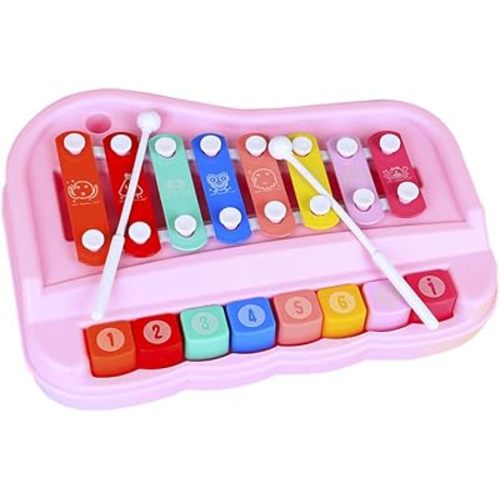 2 in 1 Piano Xylophone for Toddlers, 8 Multicolored Cause and Effect Toys Baby Xylophone, Musical Instrument Toy Piano for Toddlers(Pink)