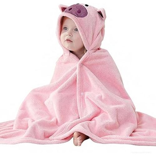 Toddler Bath Towel Baby Towels with Hood 27.5"X55" Ultra Absorbent Soft Bathrobe Blanket Kids Shower Towel for Girls and Boys (Blush)