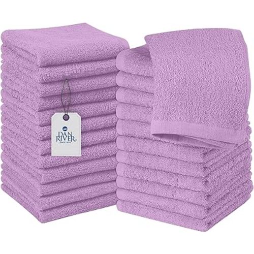 DAN RIVER 100% Cotton Wash Cloths 24 Pack [12x12] Soft & Absorbent wash Cloths for Bathroom, Gym, Hotels & Spa Perfect for Everyday Use Fingertip Towels, Lavender