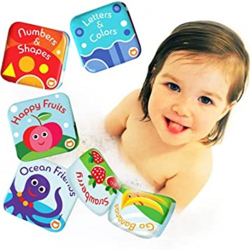 Floating Baby Bath Books Set of 4 - Bath Books for Babies, Infants - Waterproof, Mold-Free Bath Toys for Learning & Early Education (Fruit, Ocean, ABC, Numbers Books)