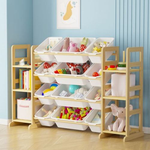 Toy Storage Organizer , Kids Bookshelf and Bin Shelf for Bedroom, Playroom Organization and Decor