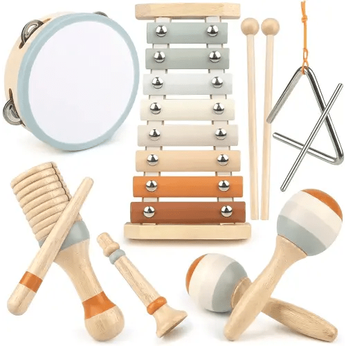 Montessori Toys for 1 Year Old Girls Gifts, Baby Musical Instruments for Toddlers 1-3, Musical Toys for Babies 6-12-18 Months with Boho Xylophone/Drum, Christmas Birthday Gifts for One Year Old Boy