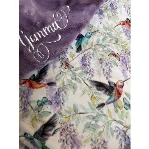 Hummingbird Blanket, Personalized Baby Girl Blanket, Floral Blanket, Embroidered Blanket, Baby Blanket, Lap Blanket, Gift for Adult