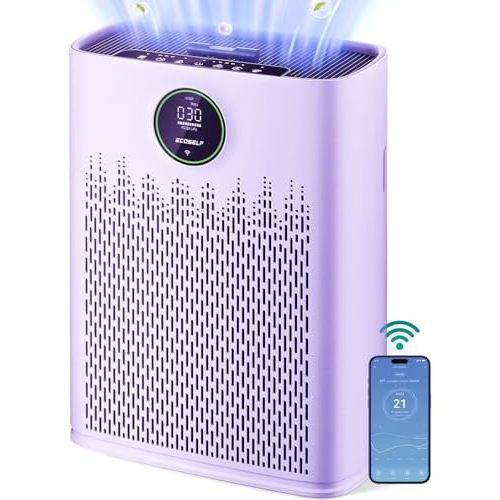 ECOSELF Smart Air Purifier for Home Large Rooms, with WiFi Control, Covers Up to 2400 Ft², Smart Mode, AQI Display, 22dB Sleep Mode & Aromatherapy with 2X-Power Filtration, HAP603WF, Bright White