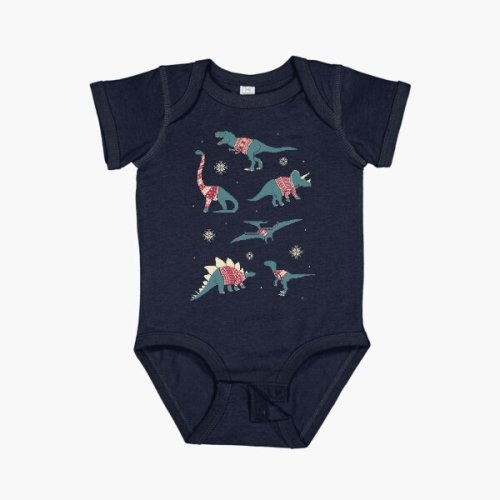Dinos In Sweaters Short Sleeve Baby One-Piece