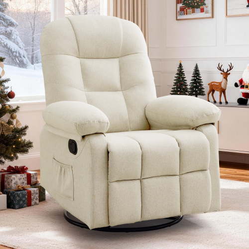 Korser Manual Swivel Rocker Recliner Chair for Living Room,Small Recliner Sofa for Small Spaces,Linen Fabric,Beige