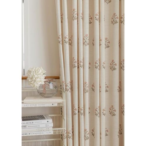 Linen Blend Pinch Pleated Curtains for Living Room, Bedroom, Dining Room - Light Filtering Curtains 2 Panels Set - Luxury and Modern Floral Printed Design - Beige White, 30" W x 96" L