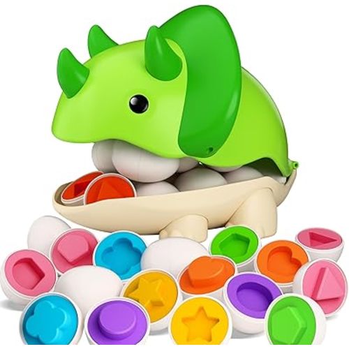 iPlay, iLearn Toddler Dinosaur Matching Egg Toy, Shape Sorter Match Game, Fine Motor Sensory Development Montessori Learning Toy, Birthday Stocking Gift 18 24 Month Infant 2 3 4 Year Old Kids Boy Girl