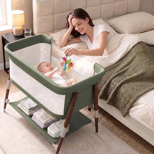 3 in 1 Baby Bedside Bassinet Sleeper for Newborn,Infant Crib with Adjustable 5 Height for Babies Girls Boys Toddlers,Green