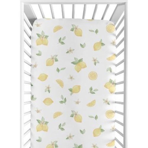 Sweet Jojo Designs Girl Baby Fitted Crib Sheet Lemon Yellow Green and Beige