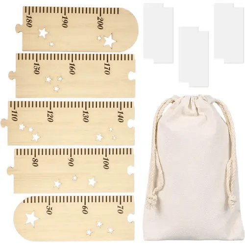 Wooden Growth Chart Set, 50-200 cm Foldable Growth Measuring Height Chart, Height Measurement Ruler with Canvas Storage Bag, Wall Decor for Home Room Nursery Bedroom