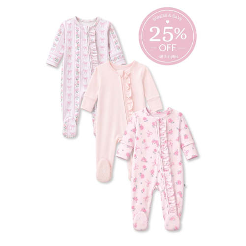 Sweet Pinks Ruffle Zipper Footie Bundle