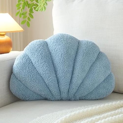 Dusty Blue Seashell Throw Pillows,13 Inch Shell Shaped Pillows Decorative Throw Pillow,Soft Seashell Plush Pillow Cushion for Bed Couch Living Room Home Decor