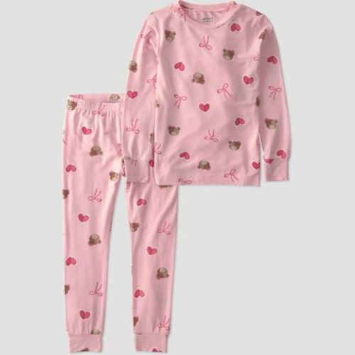 Carter's Just One You® Baby Girls' 2pc Comfy Soft Hearts & Bows Printed Pajama Set - Pink 12M