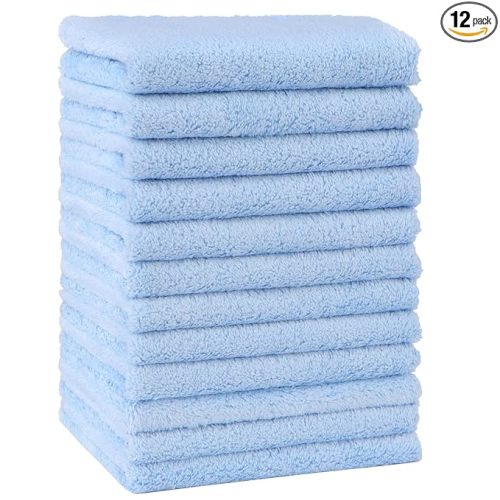 HOMEXCEL Baby Washcloths 12 Pack-Microfiber Coral Fleece Baby Bath Face Towel 7 x 9 Inch Extra Absorbent Soft Burp Cloth and Wash Cloths for Newborn-Infants and Toddlers-Gentle On Sensitive Skin,Blue