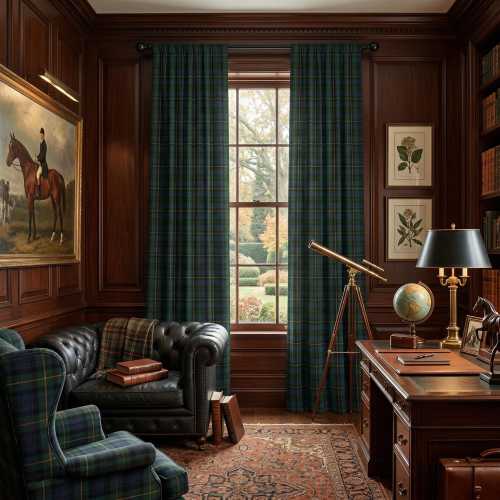 Dark Green Tartan Plaid Window Curtain | Classic American Old Money Home