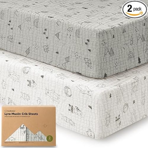 KeaBabies 2-Pack Muslin Crib Sheets for Boy, Girl, 52x28 Fitted (Woodland)