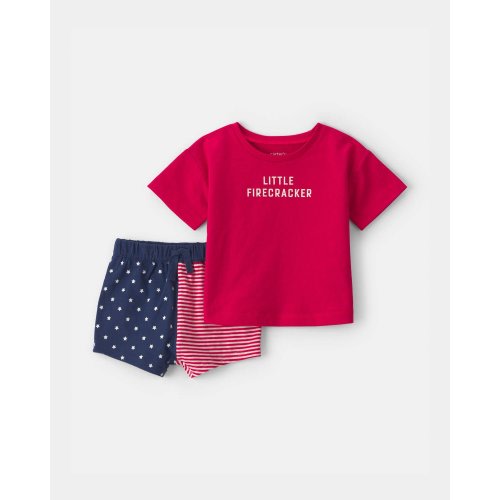 Baby 2-Piece 'Little Firecracker' Top & Short Set - Red/Navy Blue | Carter's