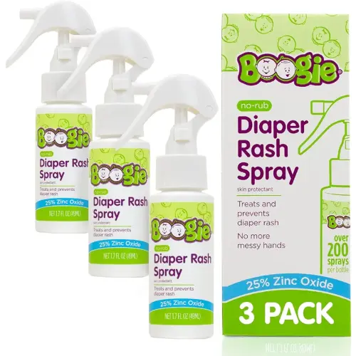 Baby Diaper Rash Cream Spray by Boogie Bottoms, No-Rub Touch Free Application for Sensitive Skin, Over 200 Sprays per Bottle, 1.7 oz, Pack of 3