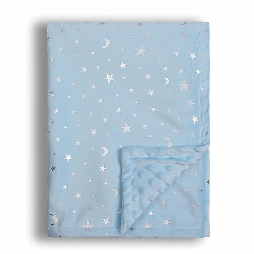 Donsonny Baby Blanket for Boys Girls Soft Minky with Double Layer Dotted Backing, Star and Moon Printed 30 x 40 Inch Receiving Blanket (Blue)