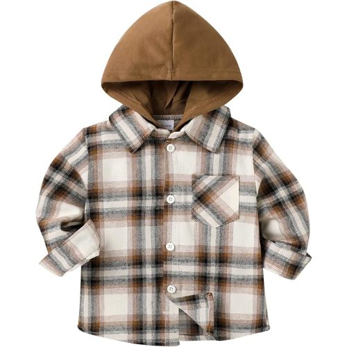 YOUNGER STAR Toddler Kids Boys Girls Flannel Hooded Plaid Shirt Button Baby Red Clothes