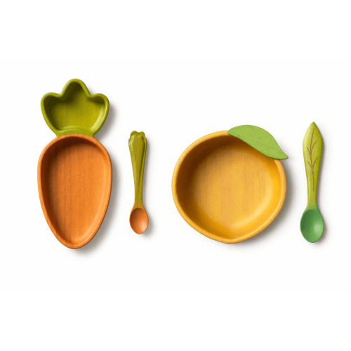 Oli & Carol Wooden Baby Feeding Set – Lemon Bowl & Carrot Plate Bundle