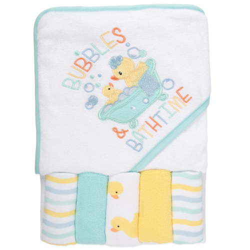 Baby Essentials 6 Piece Bath Towel Washcloth Set Infants Toddlers 6 – 12 Months Bath, Shower, Beach, Pool in Yellow Ducks