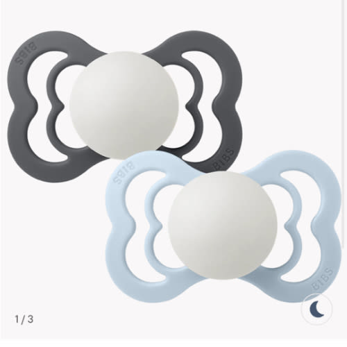 BIBS Supreme GLOW Pacifiers 2 Pack | Iron/Baby Blue – Bibsworld store US
