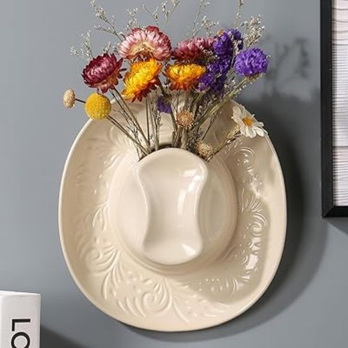 Hanging Wall planters for Indoor Plants, Ceramic Cowboy Wall vases for Flowers, for Bathroom, Living Room, Office, and Home Decor.7.9 x 7.2 x 2.4IN