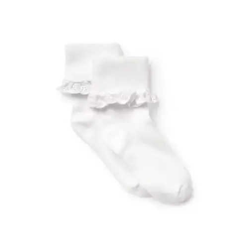 Girl White Eyelet Ruffle Cuff Sock 2-Pack by Janie and Jack