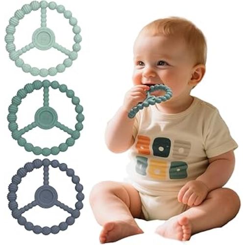 3 Pack Baby Teething Toys 3-6 Months, Silicone Ring Teethers for Babies 6-12 Months, Freezer Safe Chew Toy with Textured Grip for Boys Girls Teething Relief, Infant Easter Gift (Mint Green Blue)