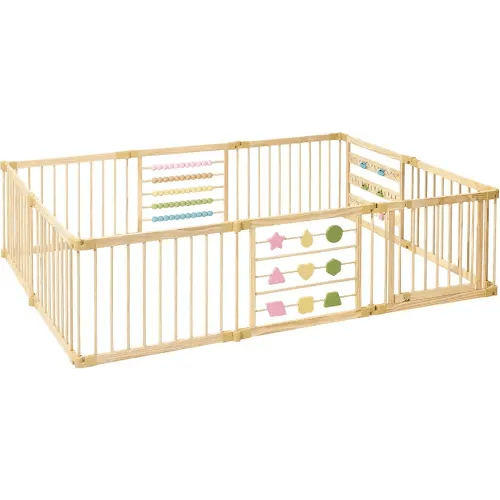 ZETY Natural Wood Baby Playpen – 8 or 10 Panel Foldable Play Yard with Door Panel and Built-in Toys, CPC Certified & SGS Tested