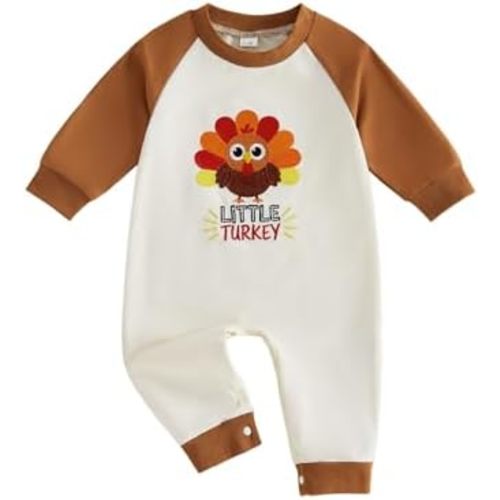 BeQeuewll Newborn Girl Boy Thanksgiving Clothes Infant Sweatshirt Jumpsuit Turkey Romper Baby First Thanksgiving Outfit