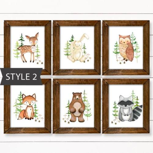 Printed and Shipped Baby Boy Nursery Prints - Set of 6. Nature Nursery Boy Wall Art Toddler Boy Bedroom Art Trees Woodland Animals Pictures
        , 
                    Style 4