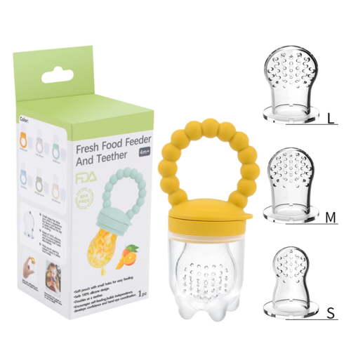 Baby Fruit Feeder Pacifier, Fresh Food Feeding Teether for Toddler, BPA Free, Soothing Gum Relief, Infant Silicone Teething Toy, Includes 3 Sizes of The Silicone Nipple Pouches