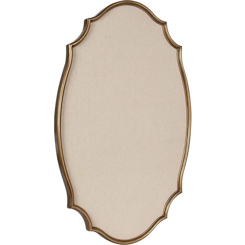 Kate and Laurel Leanna Decorative Scalloped Metal Pinboard; 24 x 36; Gold; Framed Rounded Oval Vintage Bulletin Board for Unique Display; Organization; and Decor