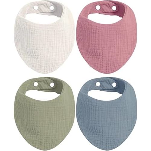 KiddyCare Organic Muslin Baby Bibs for Girls Boys 0-6 Months | Baby Bandana Bibs, Super Soft for Drooling and Teething, Muslin Bib, 4-Color Pack