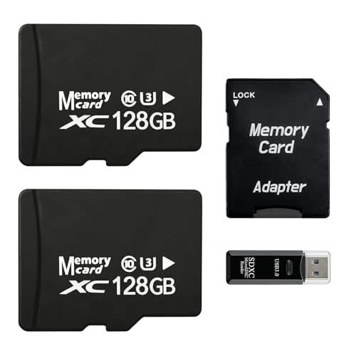 2-Pack 128GB Micro SD Card for Dashcam & Security Cam U3 V30 A1 | High-Capacity Class 10. Ideal for Auto-Loop Devices. Includes 1 USB-A 3.0 Reader & 1 SD Adapter.