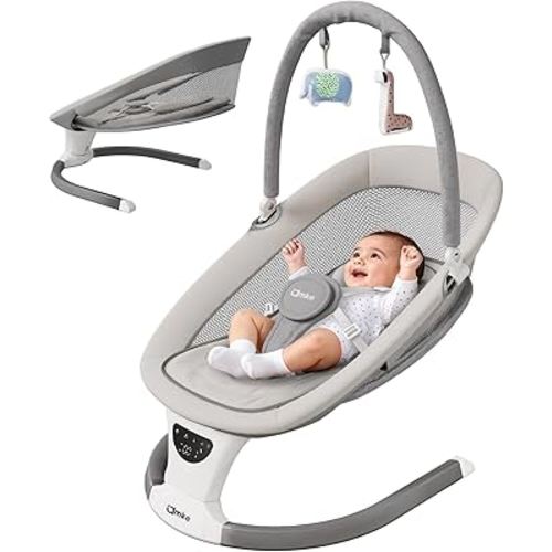 AMKE Baby Swing for Infants with Spacious & Breathable Mesh Seat, Lightweight Portable Baby Rocker Swing with 5-Speeds, 3 Timer & 12 Lullabies, Gentle Sway for Newborn Max 20 Lbs