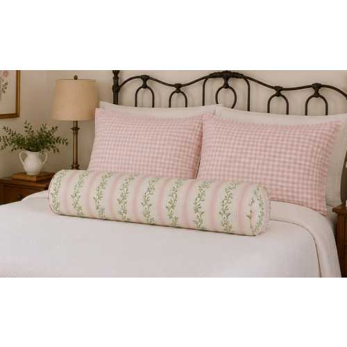 Pink and Green Libby Stripes Bolster Pillow Cover, Cotton Twill Home Decor, Monogram Option