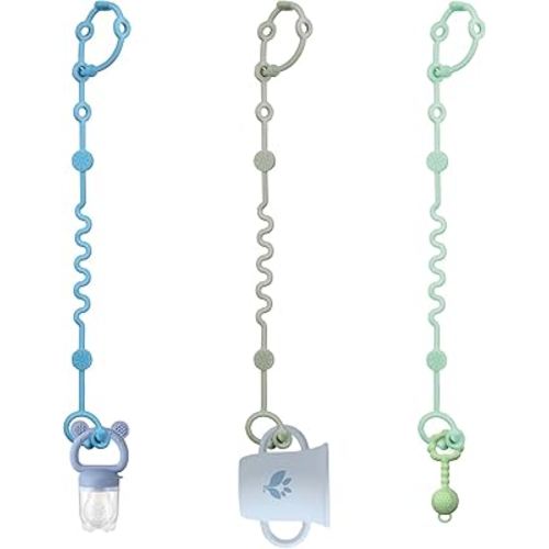 Toy Straps for Stroller, Silicone Baby Tether Pacifier Clip, No Throw Travel Leash for High Chair, Car Seat (Boy-3 Pack)